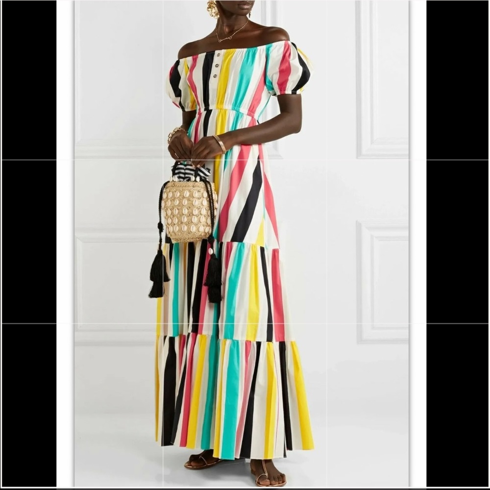 ❌SOLD OUT❌ Caroline Constas Bardot Off Shoulder Striped Maxi Dress